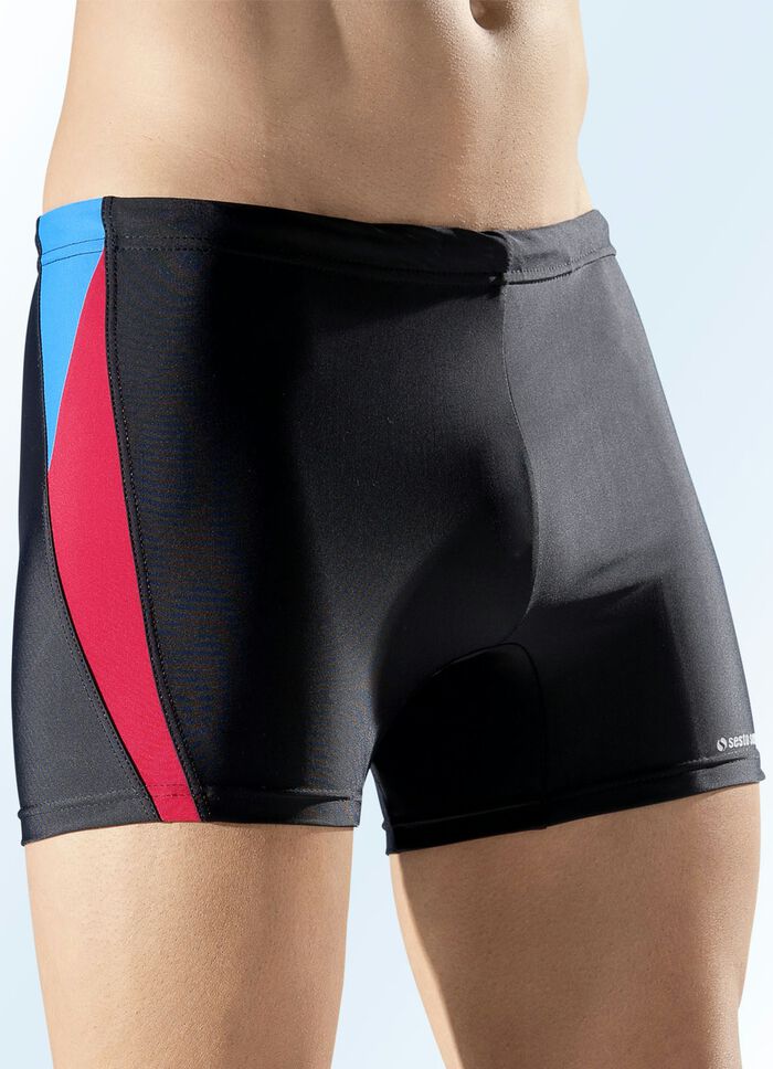 Pak van twee zwembroeken met kleurrijke inzetstukken 