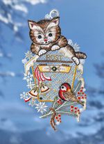 Raamdecoratie kat en brievenbus van echt Plauener kant 