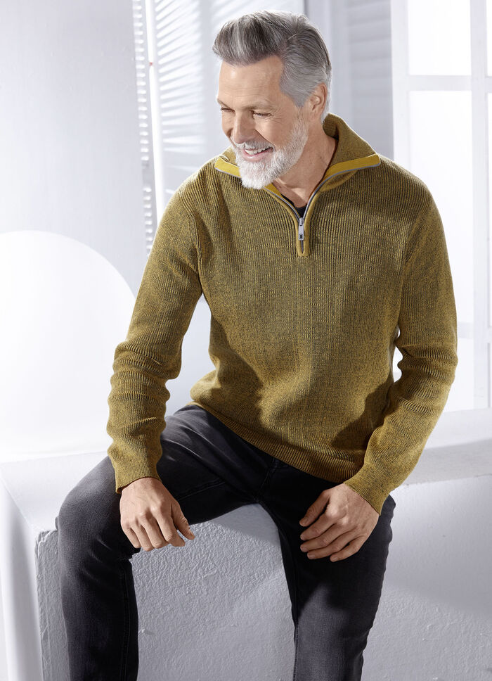 Troyer "Milano Italy" met korte ritssluiting in 2 kleuren OKER GEVLEKT