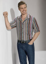 Overhemd van viscose met print ROOD-GRIJS-KLEURRIJK GESTREEPT