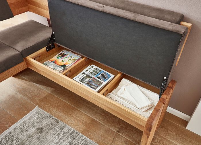 Hoekbankset met frame van massief, geolied eikenhout EIKEN-DONKERBRUIN