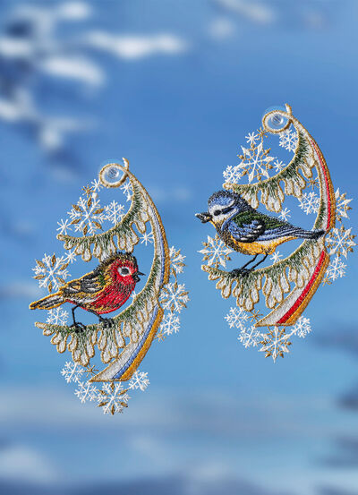 Raamafbeeldingen gemaakt van echt Plauen-kant, set van 2 