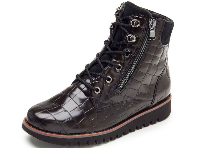 Waldl&auml;ufer enkellaarzen van nappaleer met krokodillenreli&euml;f ZWART