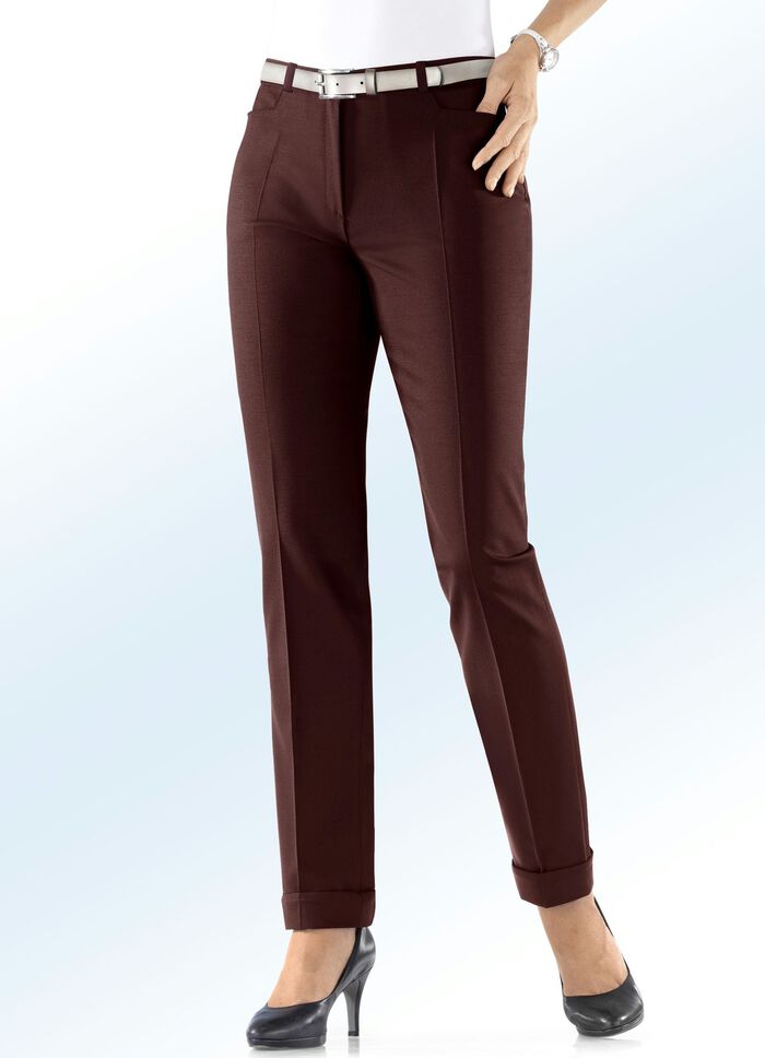 Broek met trendy omslag AUBERGINE