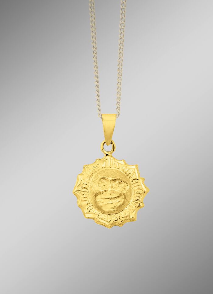 Stralende zon hanger gemaakt van goud 