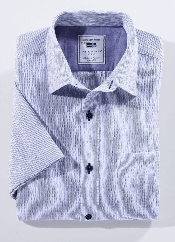 Seersucker overhemd van "Milano Italy" in 3 kleuren OLIJFBLAUW GESTREEPT