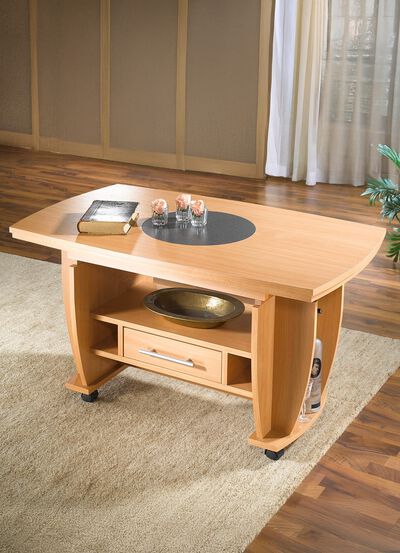 Salontafel op wielen met steenlook inleg 