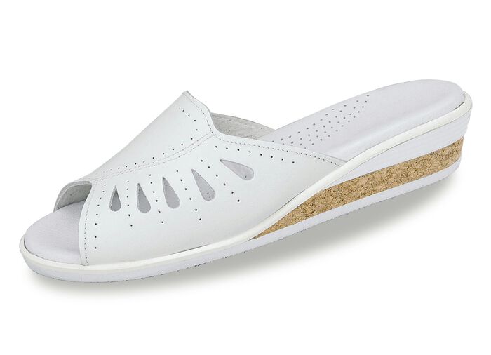 Muiltjes met leren W&ouml;rishofer voetbed WIT