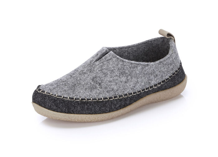 Laurina pantoffels van wolvilt met velours bies GRIJS-ANTRACIET