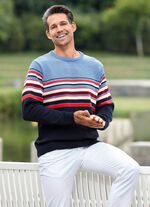 Combineerbare ronde hals trui HELLBLAU MELIERT MARINE GESTREIFT