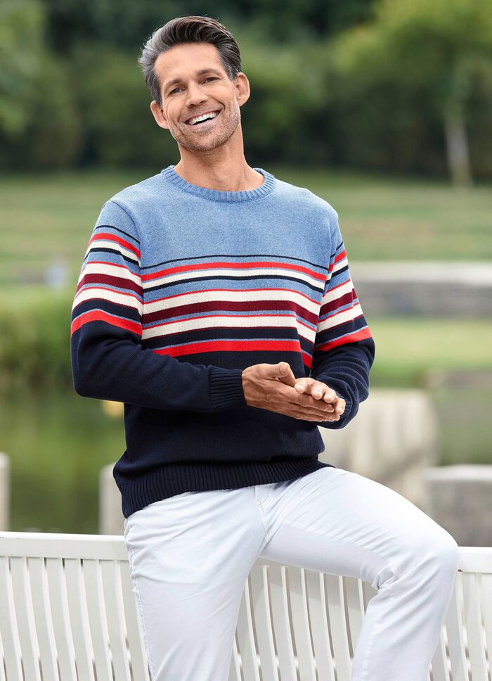 Combineerbare ronde hals trui HELLBLAU MELIERT MARINE GESTREIFT