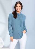 Overhemdblouse met doorlopende knoopsluiting in 2 kleuren DUIFBLAUW