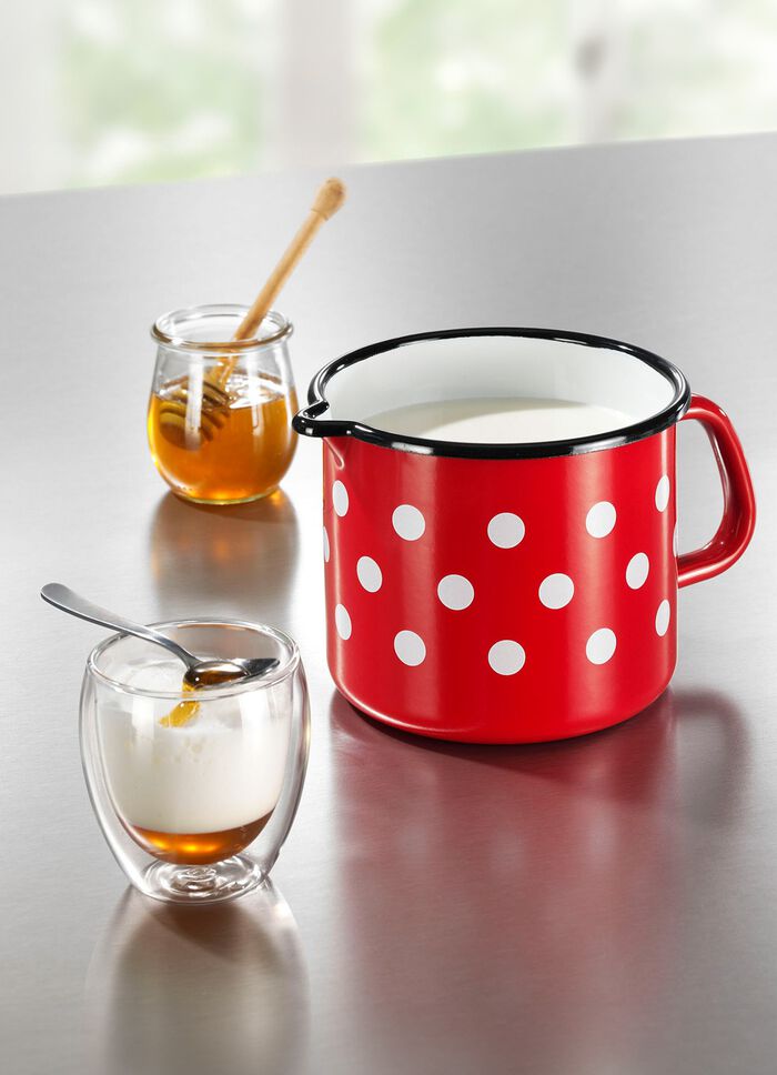 Melkkannetje van duurzaam ge&euml;mailleerd staal 