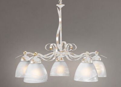 Elegante hanglamp, 5 lampjes gemaakt van ijzer en glas 