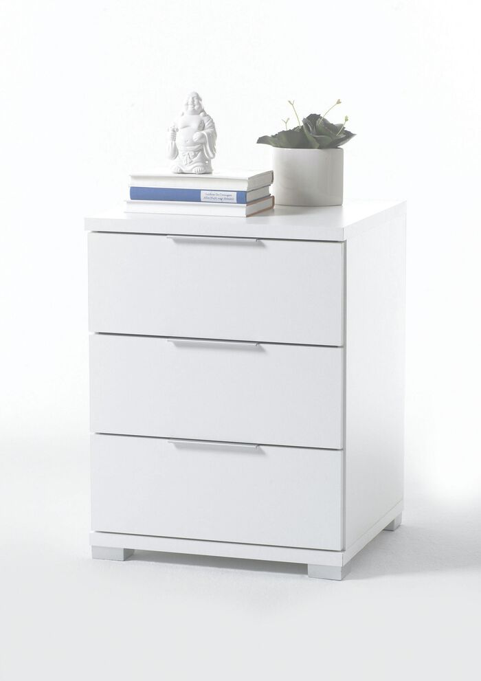 Nachtkastje met metaalkleurige kunststof handgrepen 