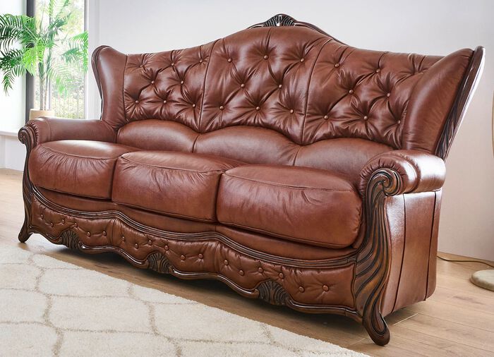 Gestoffeerde meubels van massief hout met bekleding van echt leer BRUIN