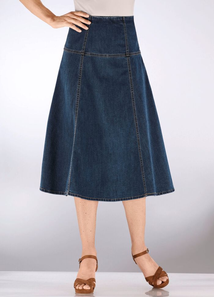 Denimrok met contrasterende deelnaden DUNKELBLAU