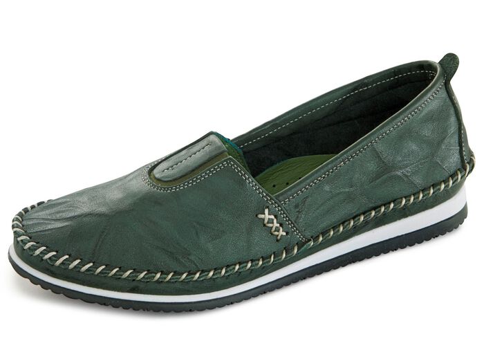 Mocassinpantoffels met een subtiele gekreukelde structuur DENNENGROEN