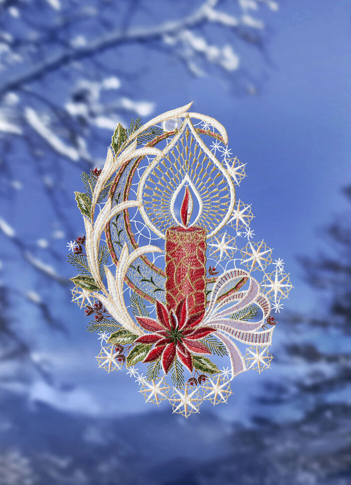 Raamdecoratie van echt Plauen-kant 