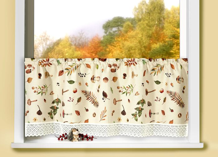 Kort gordijn met hoogwaardige gehaakte kant 