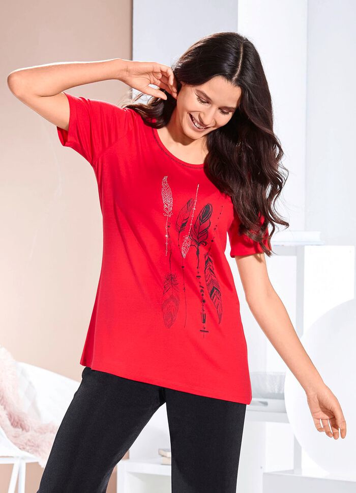 Shirt met contrastprint in 2 kleuren ROOD