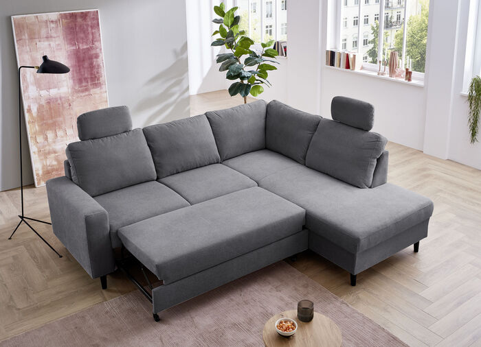 Hoekbank met bedfunctie en voetenbank ANTHRAZIT