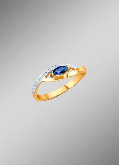 Damesring met briljanten en saffier 