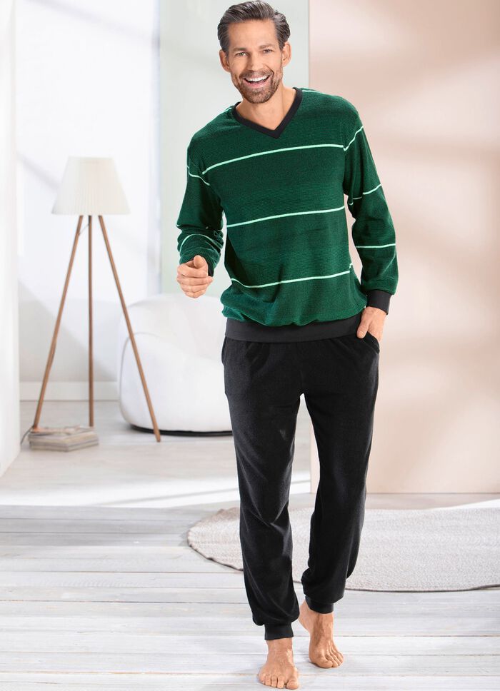 Badstof pyjama met V-hals en manchetten 