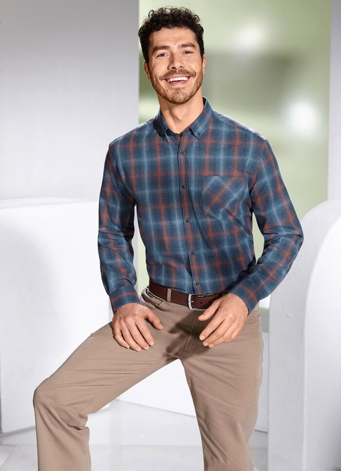 Overhemd met button-downkraag JEANSBLAUW-TERRACOTTA GERUIT