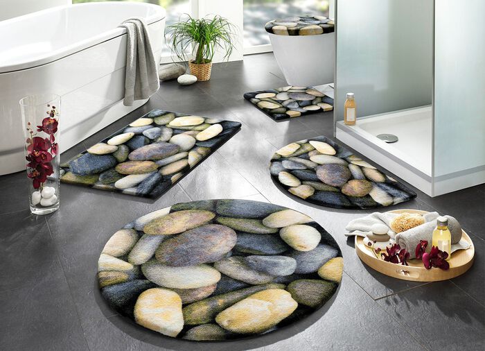 Onderhoudsvriendelijke badkamerset met kiezelmotief 