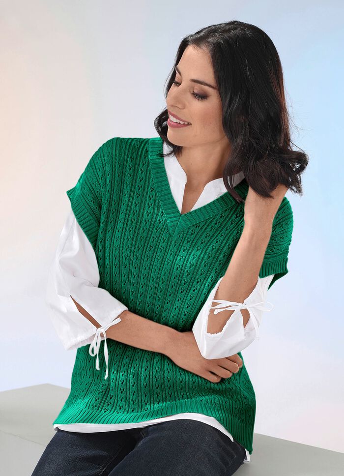 Sweatervest met ajour en structuurpatroon 