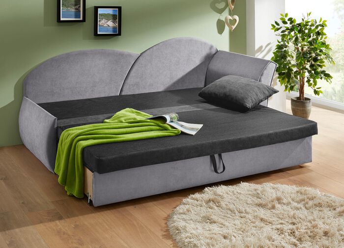 Slaapbank met bedkast en 1 sierkussen ANTRACIET-GRIJS