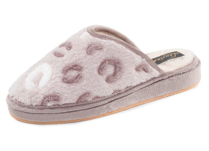 Laurina, gevoerde damespantoffels, met scheerwol LICHT TAUPE