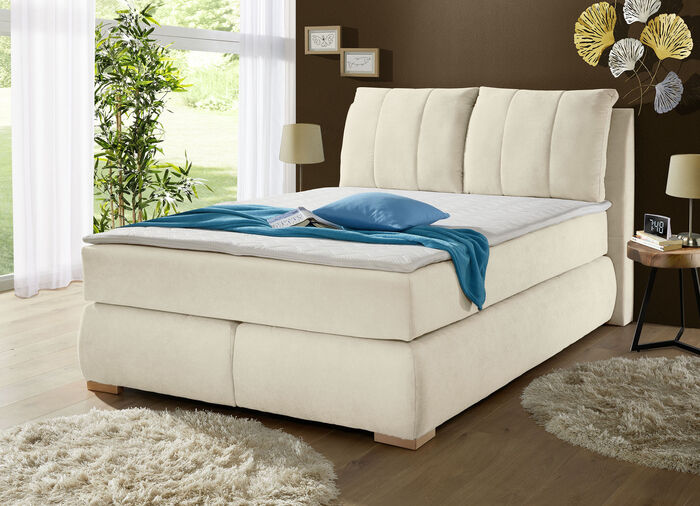 Boxspringbed met bedbox en topper CRÈME