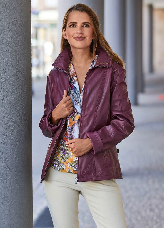 Lederen jas met opstaande/liggende kraag 