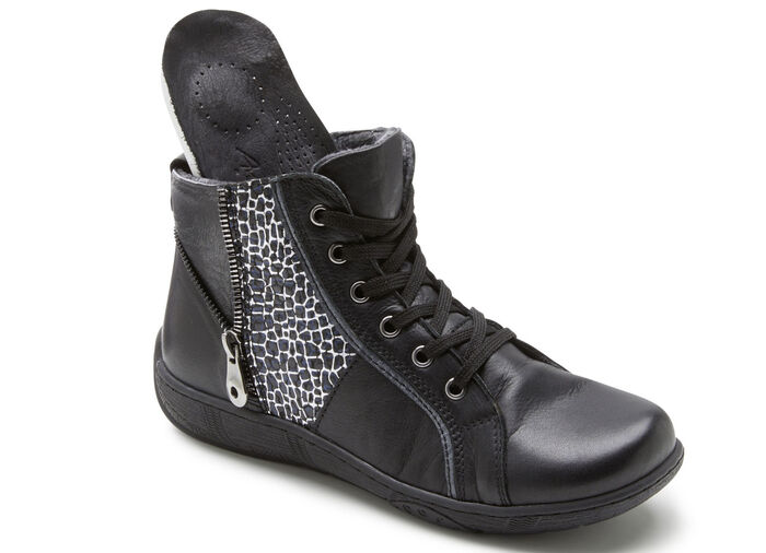 Andrea Conti veterlaarsje met reptiel-reliëf inzetstuk en decoratieve ritssluiting ZWART