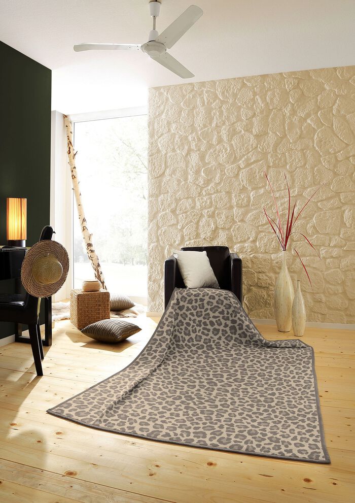 slaapdeken met velours rand BEIGE-BRAUN