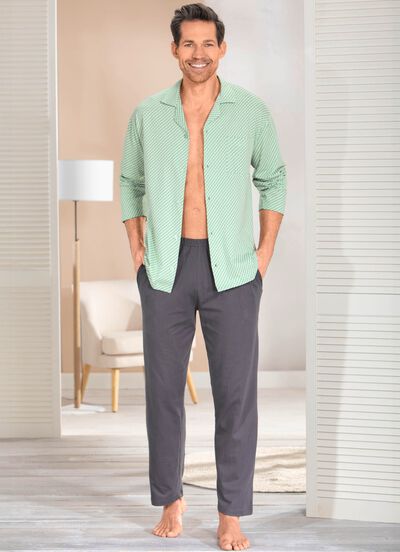 Pyjama met doorknoopsluiting en open manchetten 