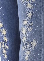 Elegante jeans met borduurapplicaties en strass steentjes JEANSBLAUW
