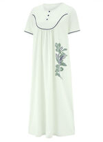 Nachthemd tot op de kuit met knoopsluiting en korte mouwen 