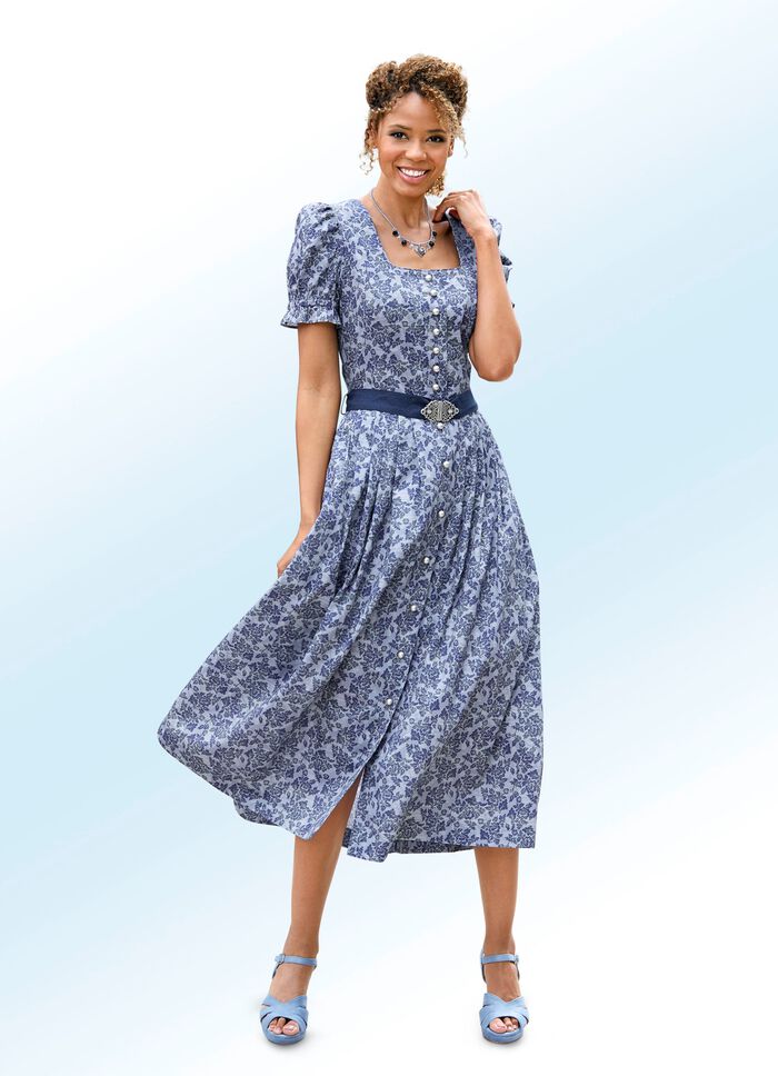 Landelijke jurk met decoratieve knoopsluiting 