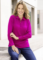 Trui met verlengde structuurstrepen FUCHSIA