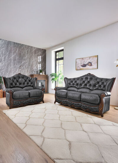 Gestoffeerde meubels van massief hout met bekleding van echt leer 