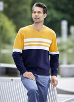 Modieuze V-hals trui MARINE-OCKER-WEISS