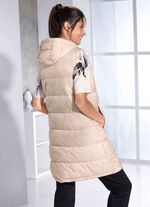 Functioneel lang vest met vaste capuchon CHAMPAGNE