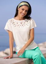 Trui van een materiaalmix met kant 