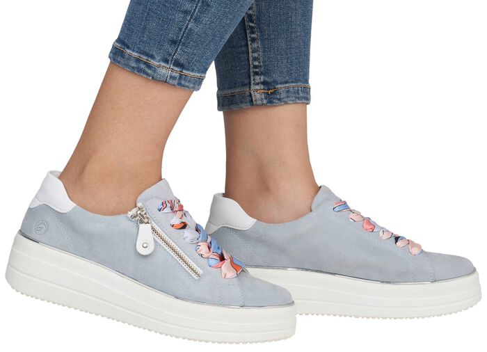 Remonte sneakers met kleurrijke vetersluiting BLAUW-WIT