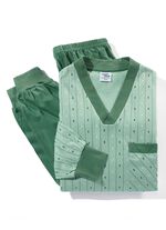 Pyjama met V-hals en boordjes 