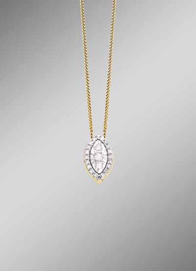 Hanger met 3 briljant geslepen diamanten, 20 diamanten en ankerketting 