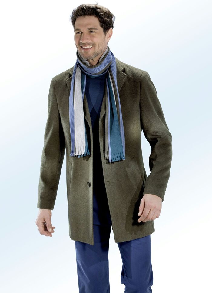 Korte mantel met paspelzakken OLIJF